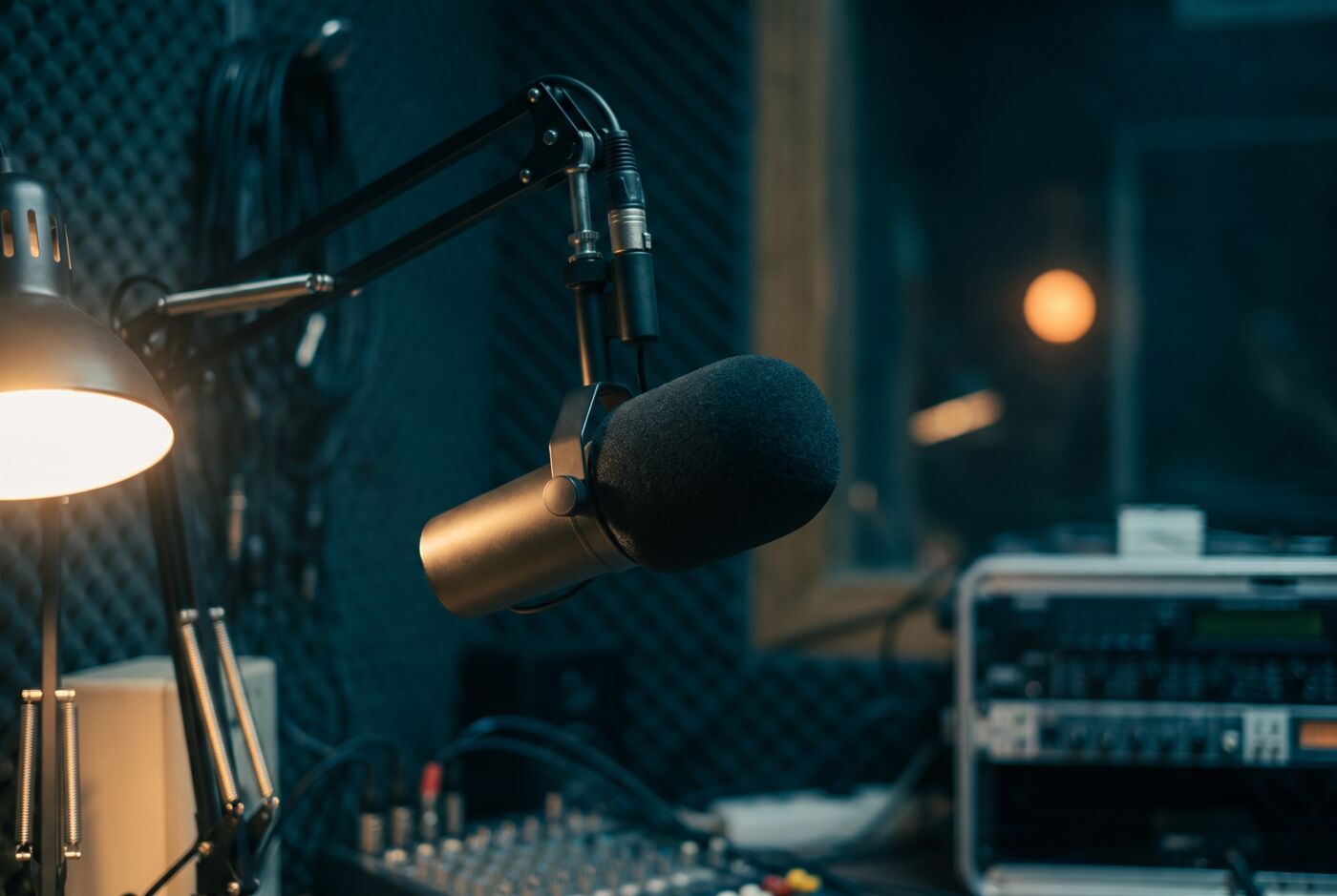 Podcast microphone in a recording studio